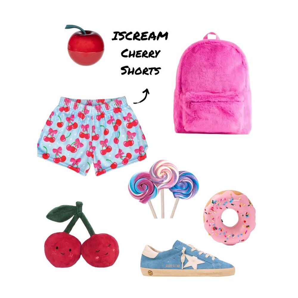 Cherry Print Kids Shorts in Pink & Light Blue - IScream